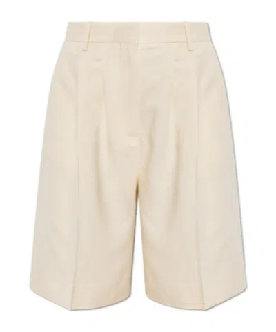 Anine Bing Brice Pleated Shorts In Neutral