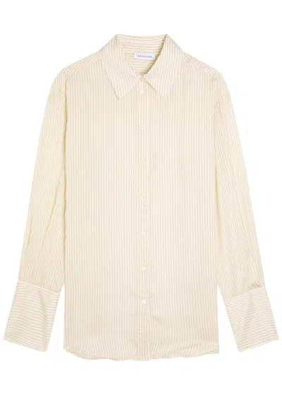 Anine Bing Bridget Pinstriped Satin Shirt In Beige
