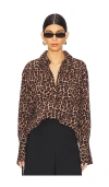 Anine Bing Bridget Shirt In Animalier Viscose In Black & Brown Leopard