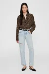 Anine Bing Bridget Shirt In Black And Brown Leopard In Black