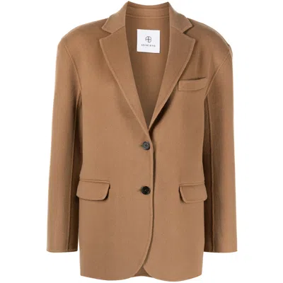 Anine Bing Oversized Wool-cashmere Blend Blazer In Brown