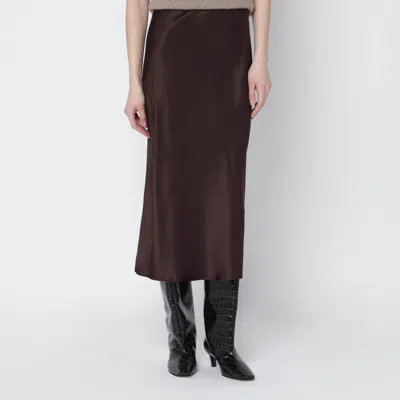 Anine Bing Brown Silk Bar Midi Skirt