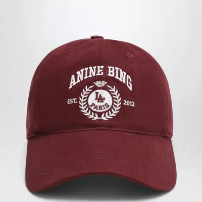 Anine Bing Burgundy Baseball Cap With Embroidered Logo In Red