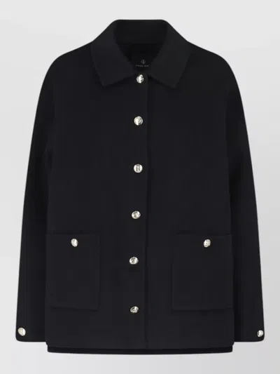 Anine Bing Button Detail Coat Collared Design Pockets In Black