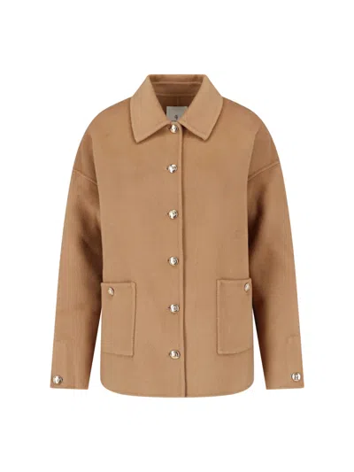 Anine Bing Button Front Shirt Jacket In Brown