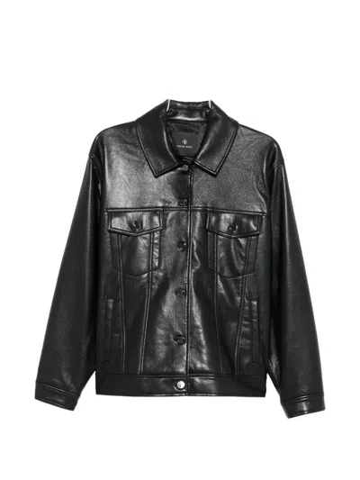 Anine Bing Buttoned Leather Jacket In Black