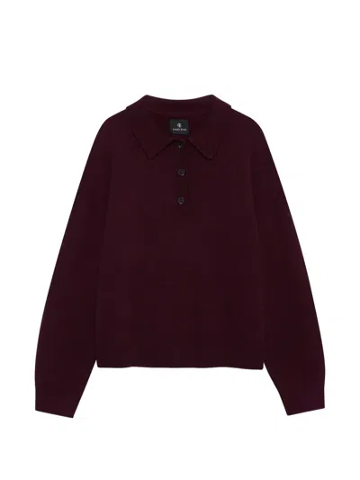 Anine Bing Button-up Collar Sweater In Red