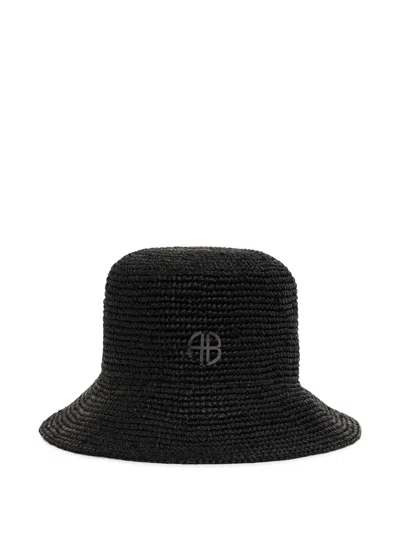 Anine Bing Cabana Raffia Bucket Hat In Black