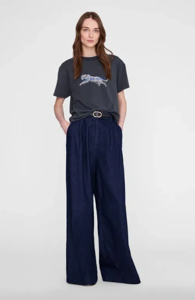Anine Bing Cade Leopard Tee In Washed Black