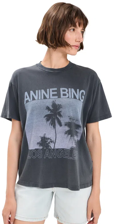 Anine Bing Womens Cade Palms Graphic T-shirt Black In Gray