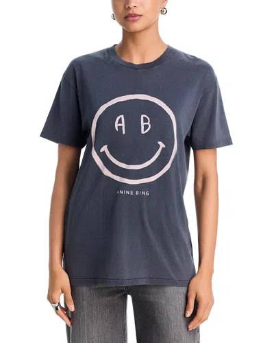 Anine Bing Smiley Graphic Tee In Gray