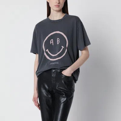 Anine Bing Cade Tee Smiley Graphic Cotton T-shirt In Washed Grey In Gray