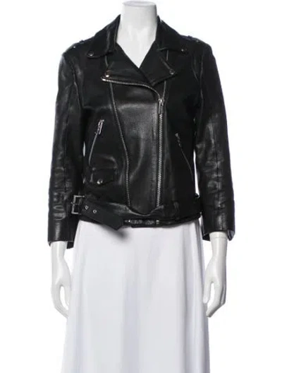 Pre-owned Anine Bing Calf Leather Biker Jacket In Black