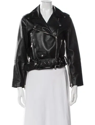 Pre-owned Anine Bing Calf Leather Biker Jacket In Black