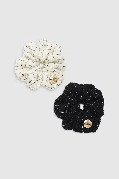 Anine Bing Camellia Scrunchie 2 Pack In Cream And Black Tweed