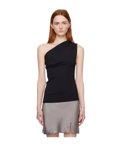 Anine Bing Camila One-shoulder Ribbed Top In Black