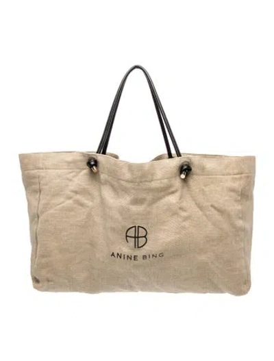 Pre-owned Anine Bing Canvas Tote In Neutral