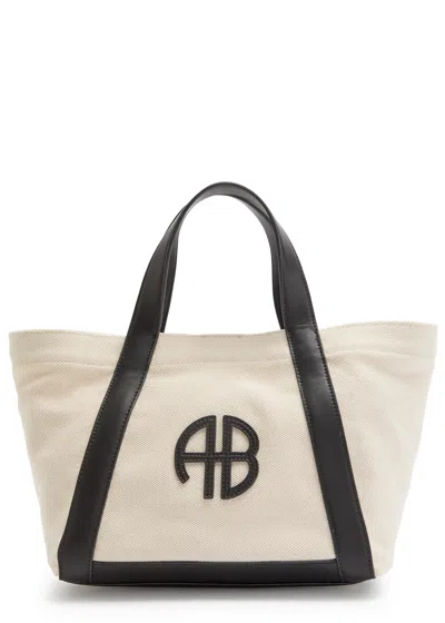 Anine Bing Cara Small Canvas And Leather Tote In Beige