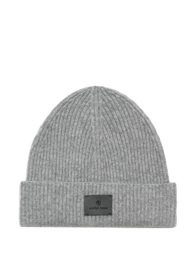 Anine Bing Carley Logo-patch Beanie In Gray