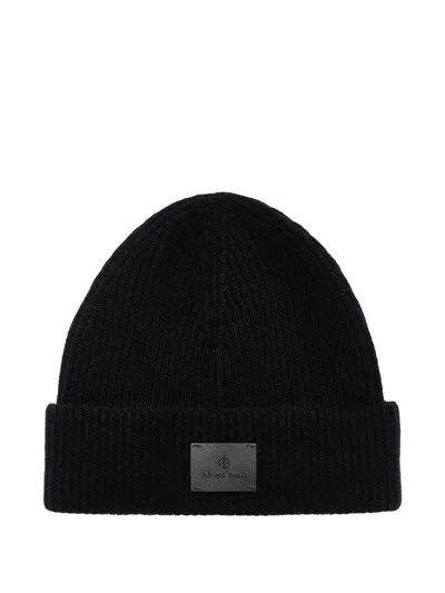 Anine Bing Carley Ribbed Beanie Hat In Black