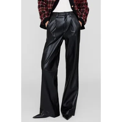 Anine Bing Carmen Pleated Recycled Leather Wide Leg Pants In Black Recycled Leather