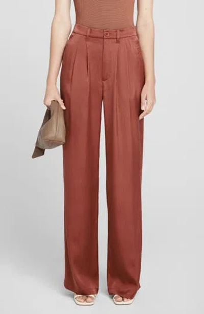Anine Bing Carrie High Waist Silk Wide Leg Pants In Terracotta Silk