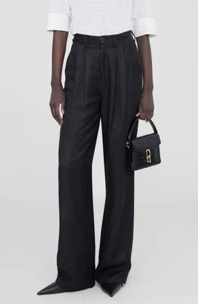 Anine Bing Carrie High Waist Wide Leg Silk Pants In Black Silk