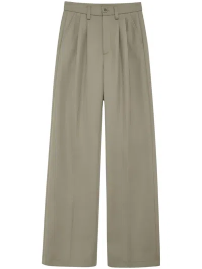 Anine Bing Carrie Tailored Pleated Wool Pants In Green