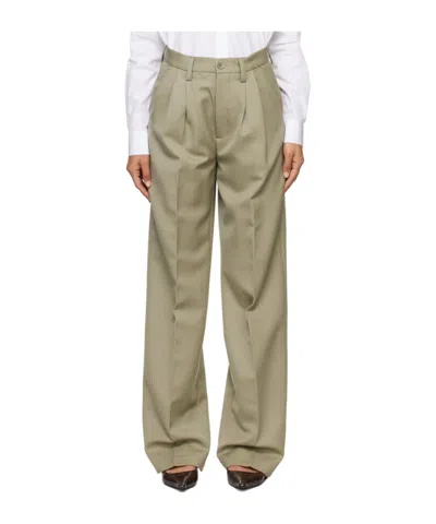 Anine Bing Carrie Pleat-detail Wool Trousers In Nude