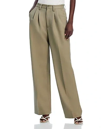 Anine Bing Carrie Pleated Wool-twill Wide-leg Pants In Green Khaki