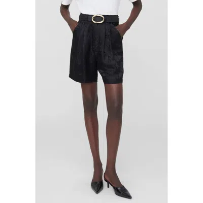 Anine Bing Carrie Silk Jacquard Shorts In Black Butterfly Jacquard