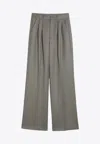 Anine Bing Carrie Tailored Pleated Wool Pants In Khaki