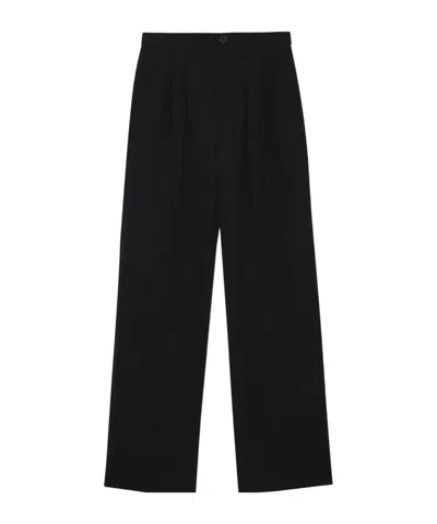 Anine Bing Carrie Wide-leg Wool Trousers In Black