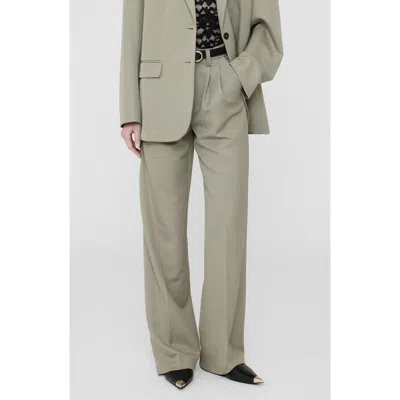 Anine Bing Carrie Wool Wide Leg Pants In Green Khaki