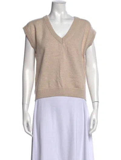 Pre-owned Anine Bing Cashmere V-neck Sweater In Neutral