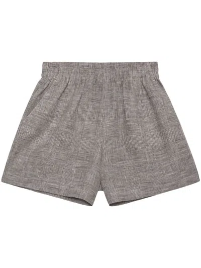 Anine Bing Check-print Linen Shorts In Neutrals
