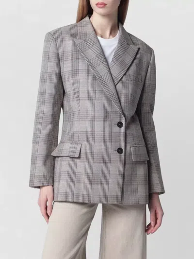 Anine Bing Checked Jacket Flap Pockets Long Sleeves In Gray