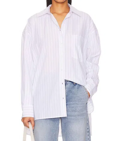 Anine Bing Chrissy Shirt In White And Taupe Stripe In Multi