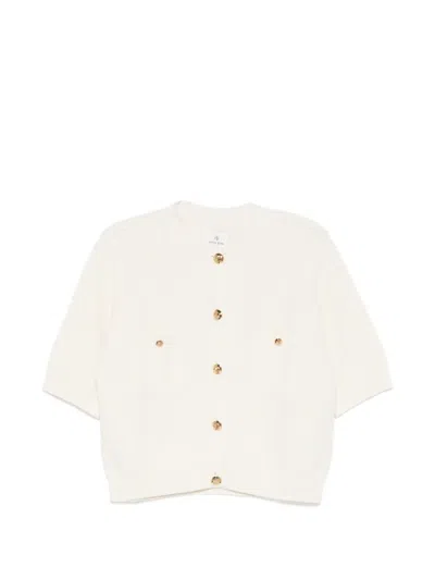 Anine Bing Christa Short-sleeve Cardigan In White