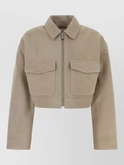 Anine Bing Christian Suede Cropped Jacket Flap Pockets In Brown