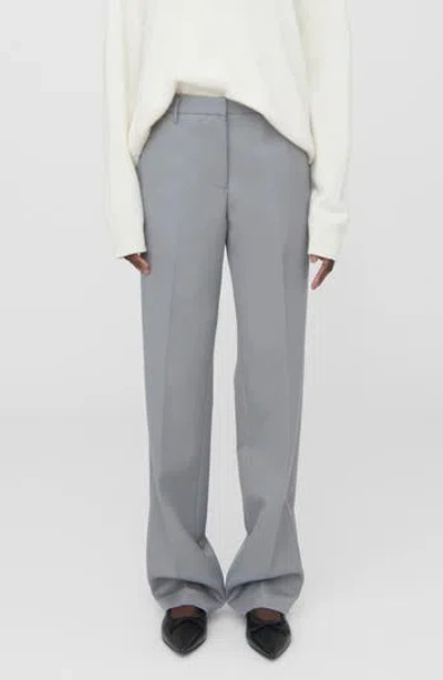 Anine Bing Classic Straight Leg Wool Pants In Gray