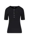 Anine Bing Ribbed Texture Round Neck Button Detailing Top In Black