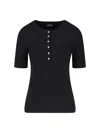 Anine Bing Ribbed Texture Round Neck Button Detailing Top In Black