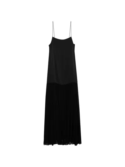 Anine Bing Clementine Pleated Maxi Dress In Black