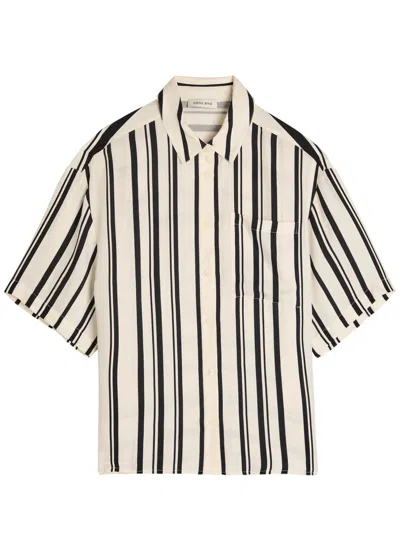 Anine Bing Coco Striped Satin Shirt In Neutral