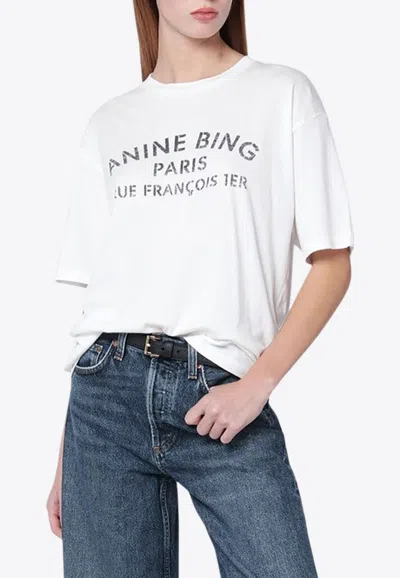 Anine Bing Graphic Print Crew Neck Short Sleeve Top In White
