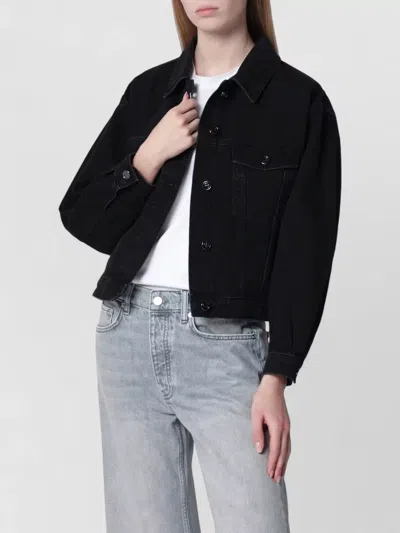 Anine Bing Collared Jacket Adjustable Waistband Chest Pockets Long Sleeves In Black