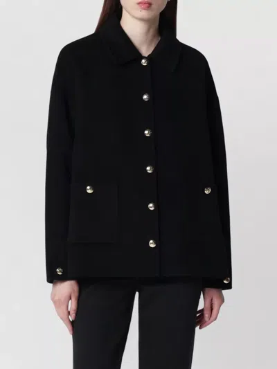 Anine Bing Button Detail Coat Collared Design Pockets In Black