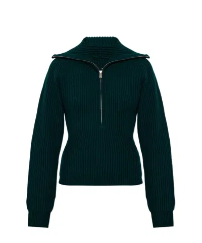 Anine Bing Collared Long-sleeved Zip-up Sweater In Green