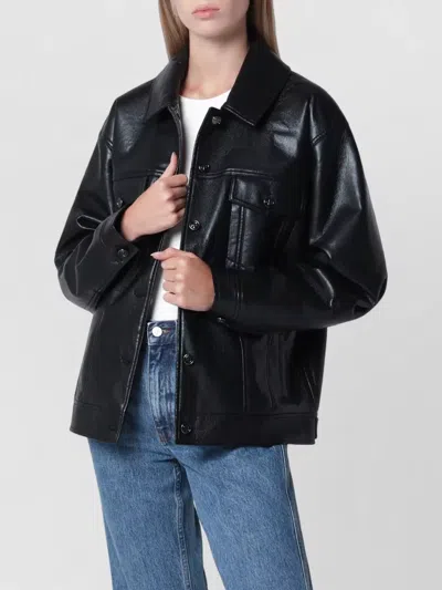 Anine Bing Collared Neck Long Sleeve Jacket Side Pockets In Black